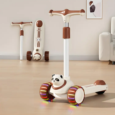 Panda Adjustable Height Kids Scooter With Light & Music - Brown